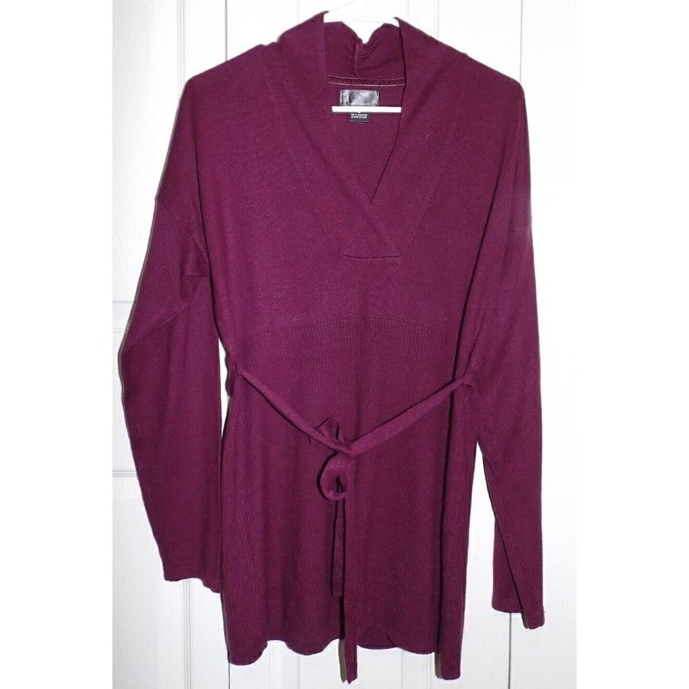 Oh Baby by Motherhood L Plum V-Neck Long Sleeve Sweater Tunic Acrylic Self Tie